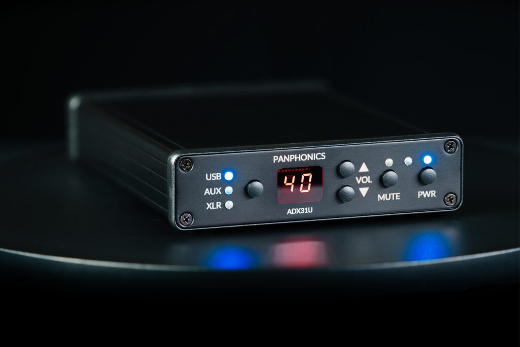 a Panphonics amplifier with black background